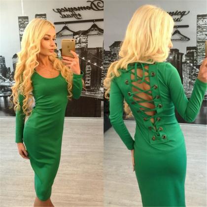 Solid Color Sexy Backless Dress L416487