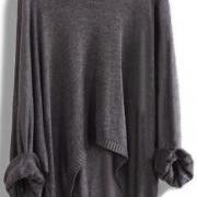 Long-sleeved Knit Shirt Batwing Loose Asymmetric Blouse Sweater
