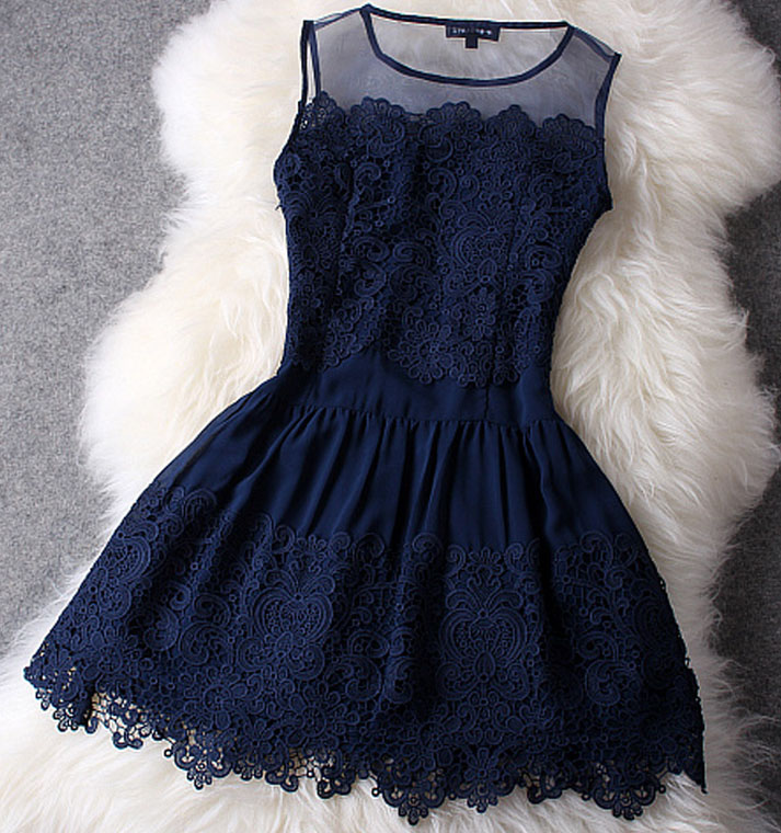 Dark Blue Lace Dress on Luulla